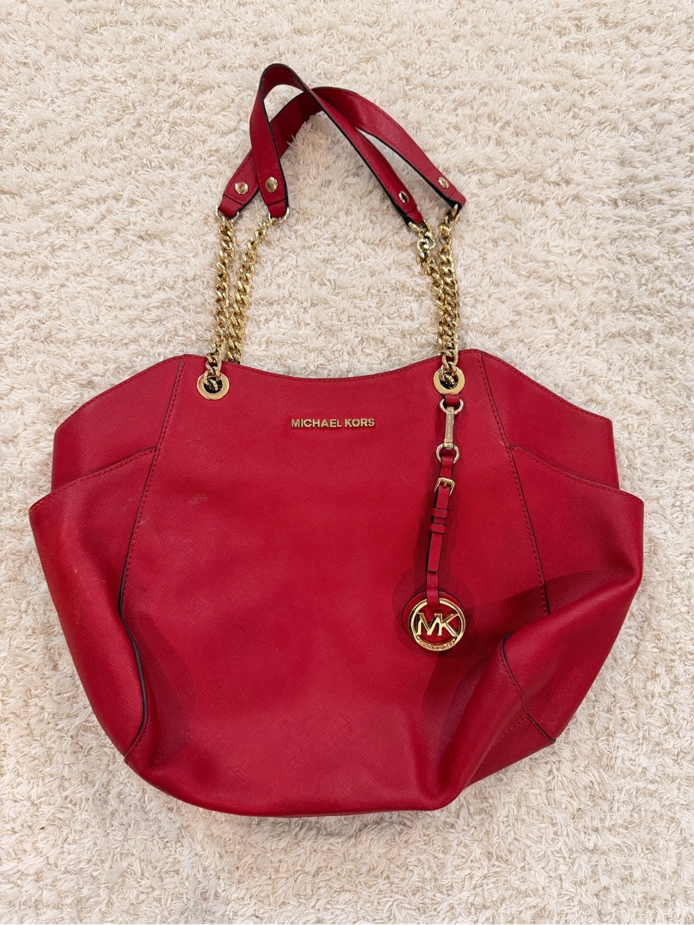 Michael Kors Red Leather Chain-Handle Shoulder Bag
